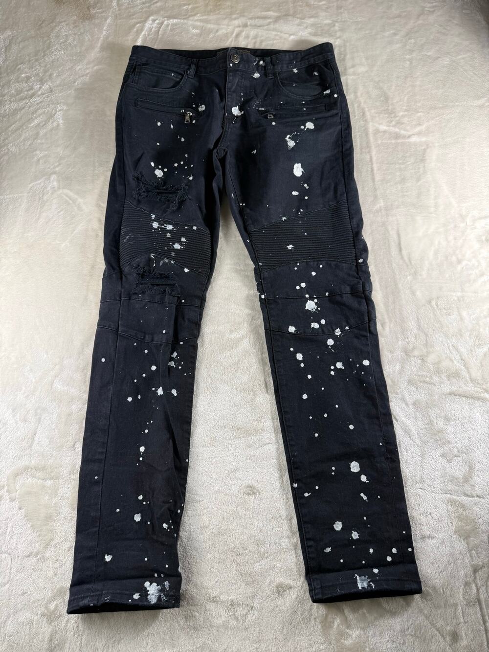 Crysp Denim Jeans Men's Size 34 Black Paint Splatter Distressed